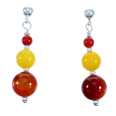 Genuine Sterling Silver Multicolor Bead Post Dangle Earrings RX114904