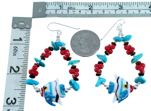 Multicolor Sterling Silver Tropical Fish Bead Hook Dangle Earrings RX114906