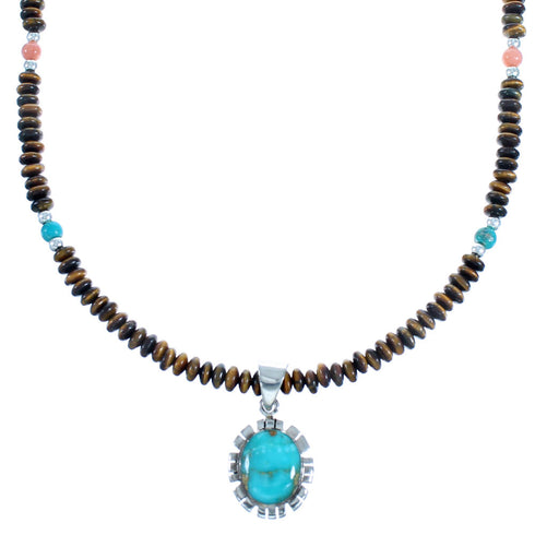 Multicolor And Sterling Silver Southwest Bead Necklace And Pendant Set SX114932