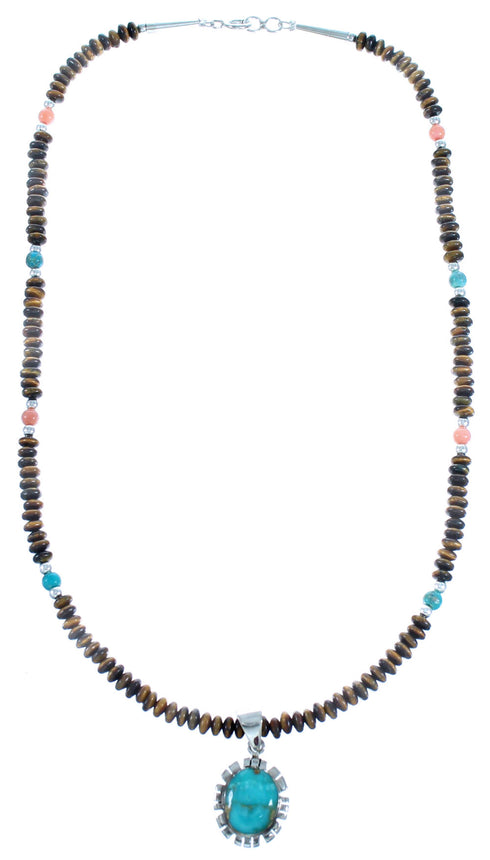 Multicolor And Sterling Silver Southwest Bead Necklace And Pendant Set SX114932