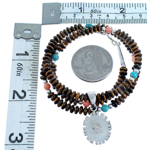 Multicolor And Sterling Silver Southwest Bead Necklace And Pendant Set SX114932