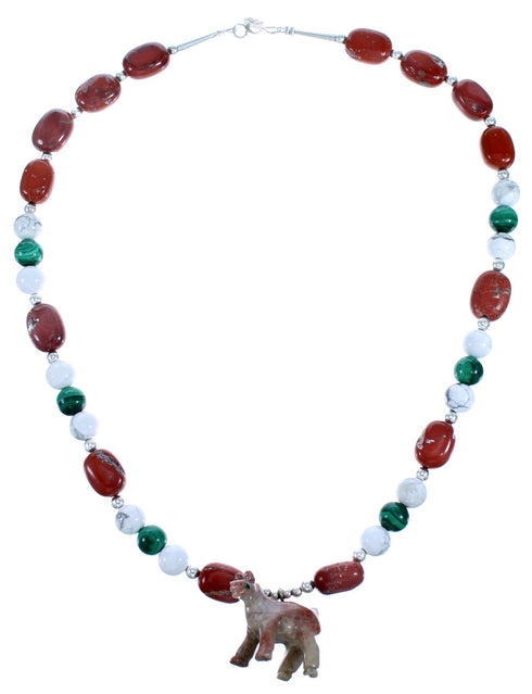Multicolor And Sterling Silver Southwestern Horse Bead Necklace SX114948