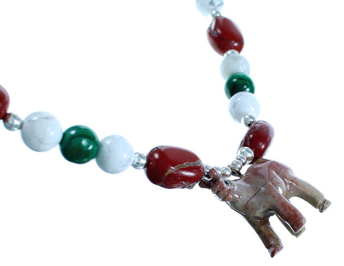 Multicolor And Sterling Silver Southwestern Horse Bead Necklace SX114948