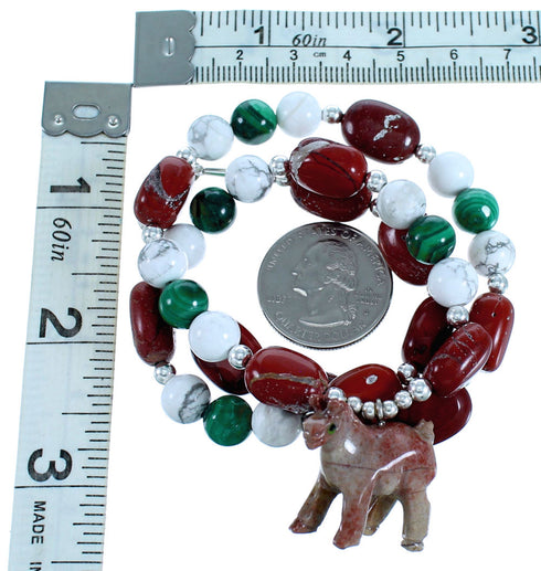 Multicolor And Sterling Silver Southwestern Horse Bead Necklace SX114948