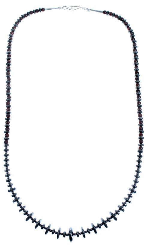 Sterling Silver Hematite And Garnet Bead Necklace SX114937