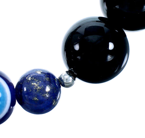 Sterling Silver Onyx And Lapis Evil Eye Bead Necklace SX114945