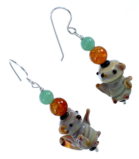 Sterling Silver And Multicolor Squirrel Bead Hook Dangle Earrings SX114962