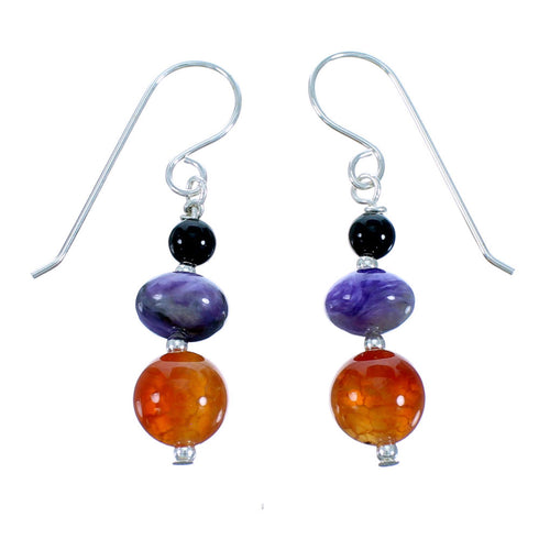 Sterling Silver Multicolor Bead Hook Dangle Earrings SX114965