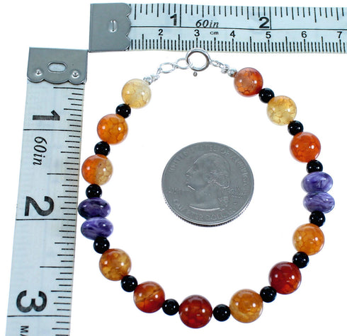 Southwest Genuine Sterling Silver Multicolor Bead Bracelet SX114979