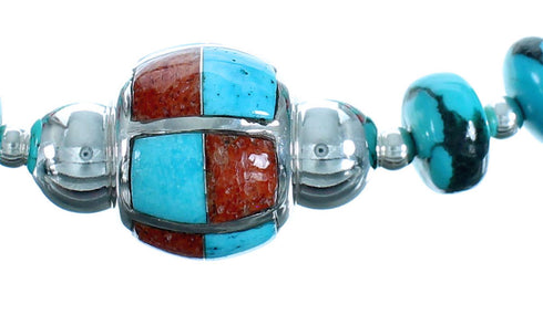 Southwestern Multicolor And Authentic Sterling Silver Bead Necklace SX115012