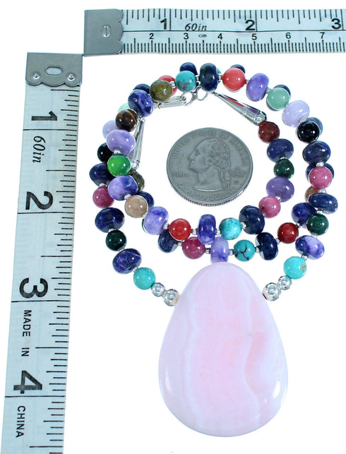 Sterling Silver And Multicolor Southwest Bead Necklace SX115058