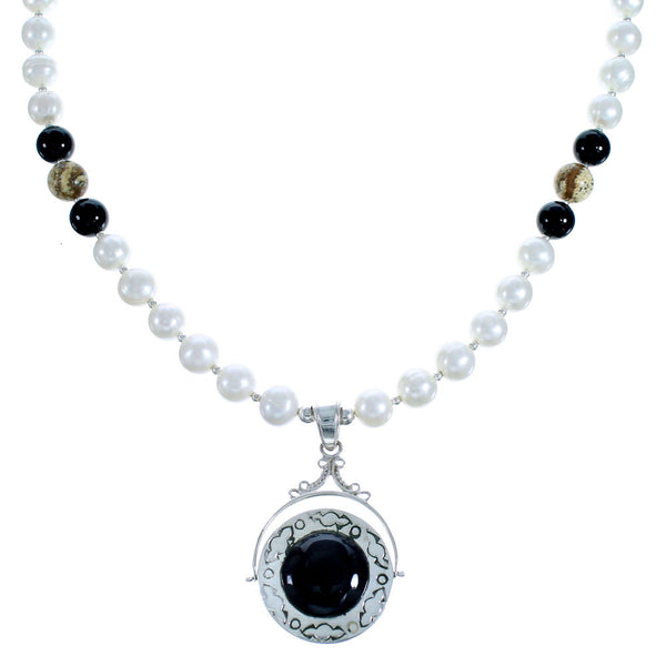 Multicolor Sterling Silver Bead Necklace And Reversible Pendant Set SX115054