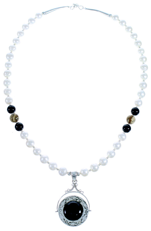 Multicolor Sterling Silver Bead Necklace And Reversible Pendant Set SX115054