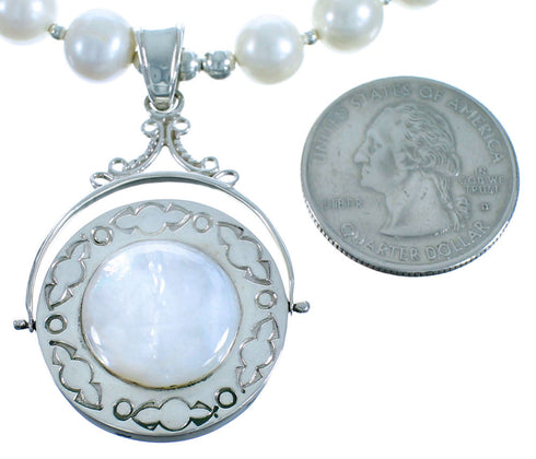 Multicolor Sterling Silver Bead Necklace And Reversible Pendant Set SX115054