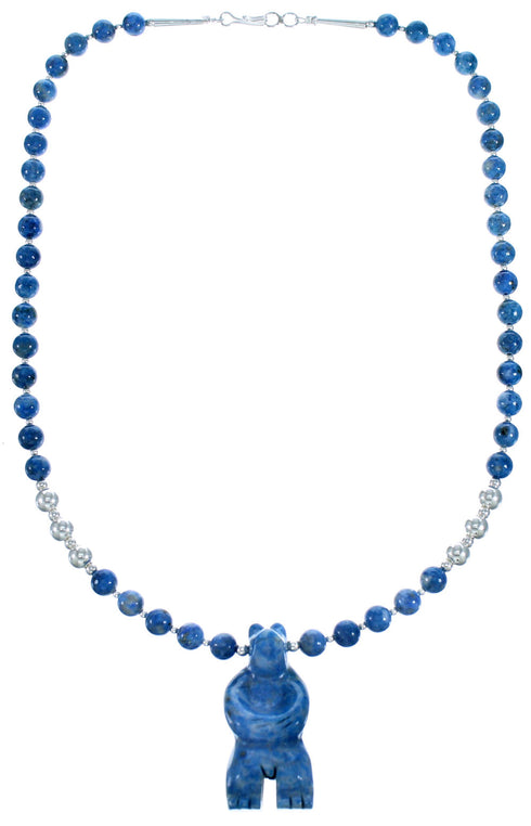 Denim Lapis Sterling Silver Southwest Bear Bead Necklace SX115061