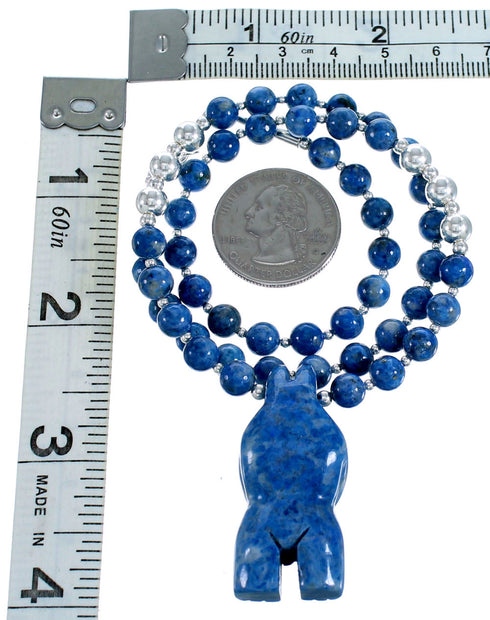 Denim Lapis Sterling Silver Southwest Bear Bead Necklace SX115061
