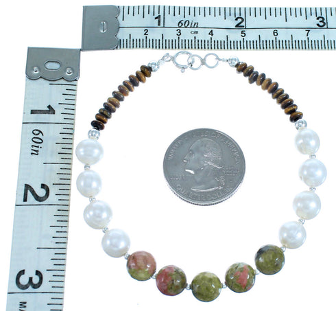 Southwest Multicolor Genuine Sterling Silver Bead Bracelet RX115023