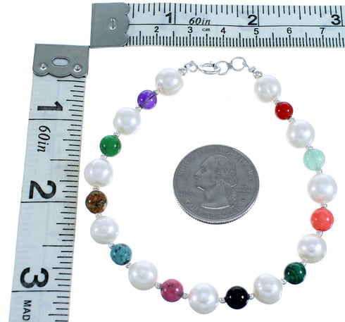 Southwestern Genuine Sterling Silver Multicolor Bead Bracelet RX115014
