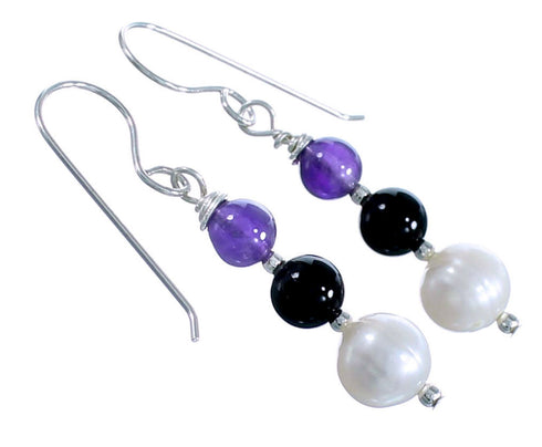 Sterling Silver Multicolor Bead Hook Dangle Earrings RX115039