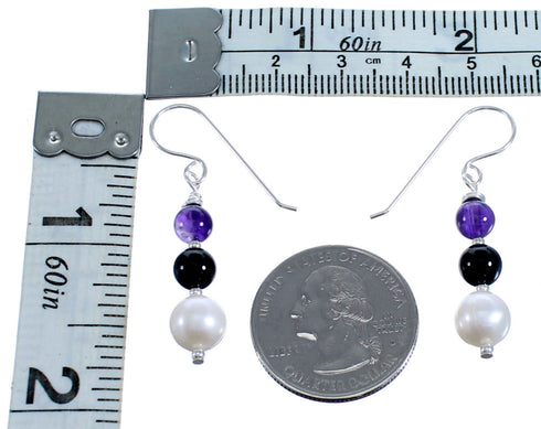 Sterling Silver Multicolor Bead Hook Dangle Earrings RX115039