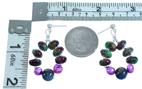 Southwest Multicolor Sterling Silver Bead Post Dangle Earrings RX115046