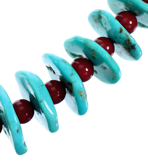 Sterling Silver Southwest Turquoise And Coral Bead Necklace SX115069