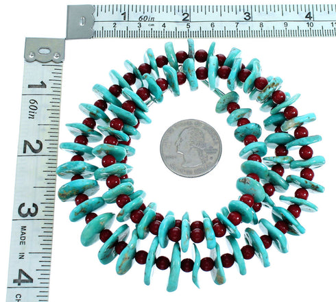 Sterling Silver Southwest Turquoise And Coral Bead Necklace SX115069