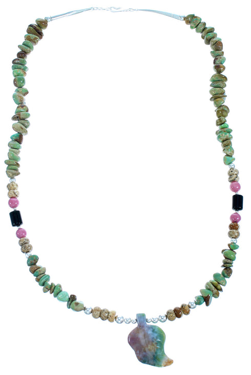 Multicolor And Sterling Silver Leaf Bead Necklace SX115084