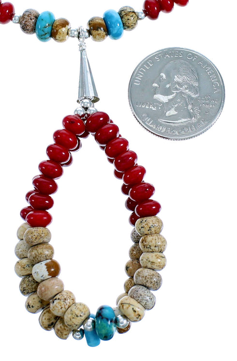Southwestern Sterling Silver Multicolor Bead Necklace SX115087