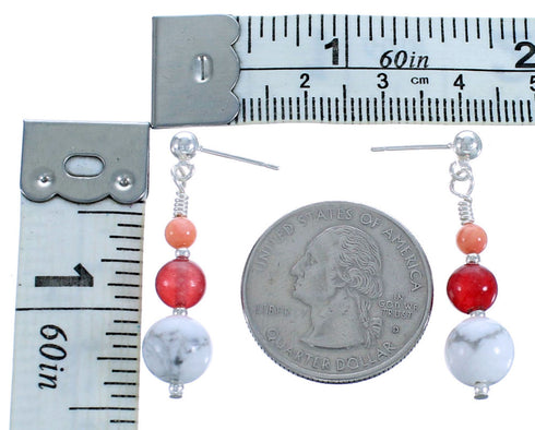 Genuine Sterling Silver And Multicolor Bead Post Dangle Earrings SX115114