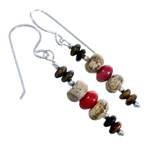 Multicolor And Sterling Silver Bead Hook Dangle Earrings SX115107