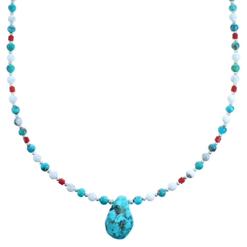 Multicolor Sterling Silver Tear Drop Bead Necklace RX115097