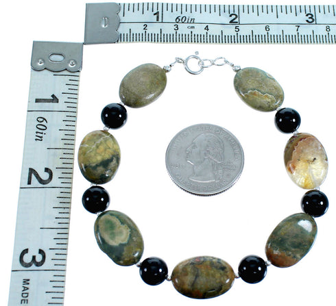 Onyx Rhyolite Sterling Silver Bead Bracelet RX115103