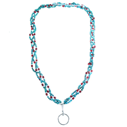 Turquoise Coral Sterling Silver Key Chain Necklace RX115130