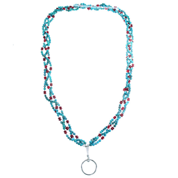 Turquoise Coral Sterling Silver Key Chain Necklace RX115130