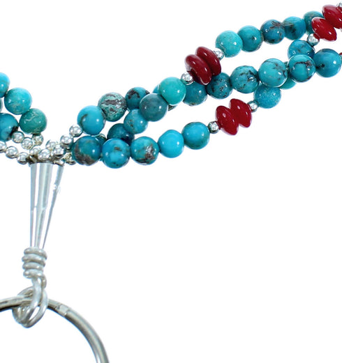 Turquoise Coral Sterling Silver Key Chain Necklace RX115130