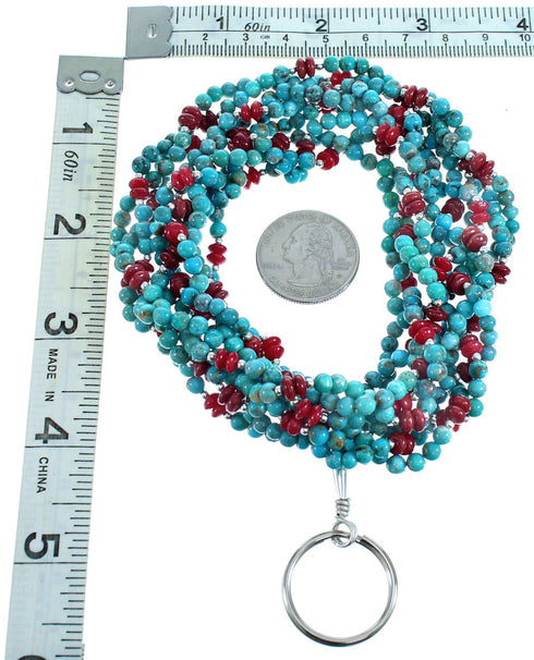 Turquoise Coral Sterling Silver Key Chain Necklace RX115130