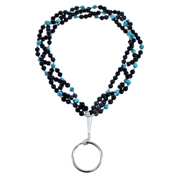 Turquoise And Onyx Sterling Silver Key Chain RX115128