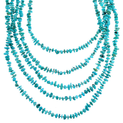 5-Strand Sterling Silver And Turquoise Southwest Bead Necklace SX115149