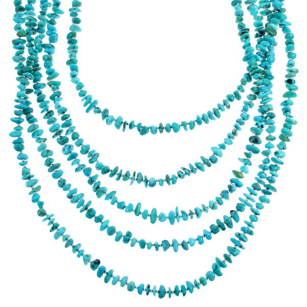 5-Strand Sterling Silver And Turquoise Southwest Bead Necklace SX115149