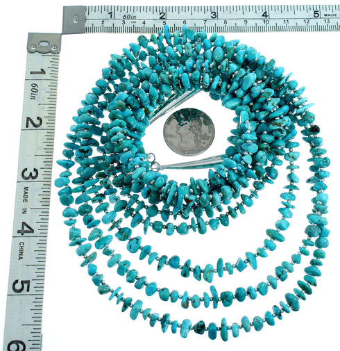 5-Strand Sterling Silver And Turquoise Southwest Bead Necklace SX115149