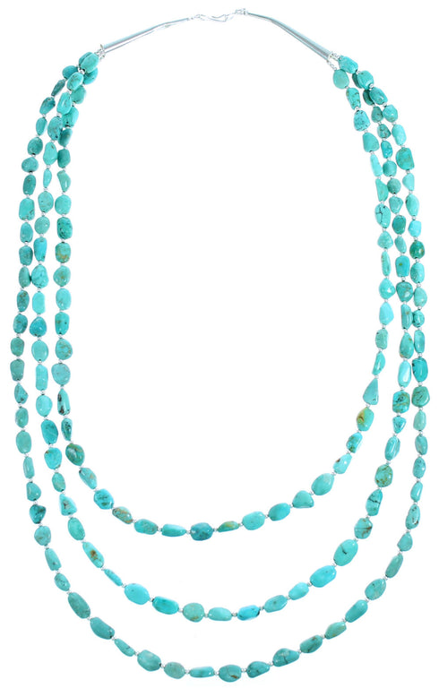 Sterling Silver 3-Strand Turquoise Southwest Bead Necklace SX115147