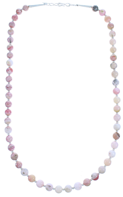 Southwestern Pink Opal Agate And Sterling Silver Bead Necklace RX115231