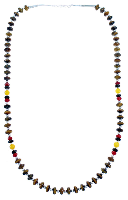 Multicolor Authentic Sterling Silver Southwest Bead Necklace RX115222