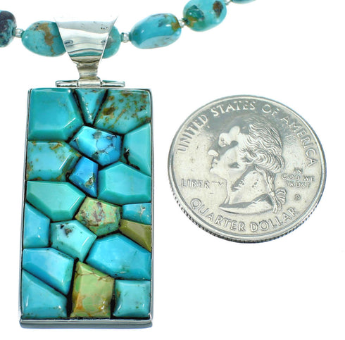 Turquoise Authentic Sterling Silver Cobble Pendant Necklace Set RX115218