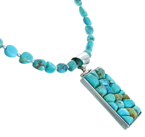 Turquoise Authentic Sterling Silver Cobble Pendant Necklace Set RX115218