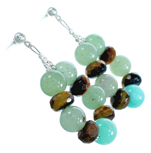 Genuine Sterling Silver Multicolor Southwest Bead Post Dangle Earrings RX115180