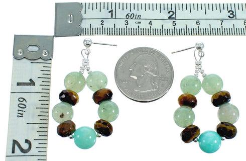 Genuine Sterling Silver Multicolor Southwest Bead Post Dangle Earrings RX115180