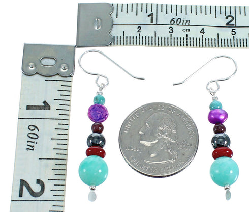 Sterling Silver Treasure Multicolor Bead Hook Dangle Earrings RX115197