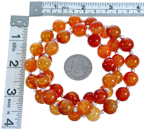 Fire Agate Authentic Sterling Silver Bead Necklace RX115248